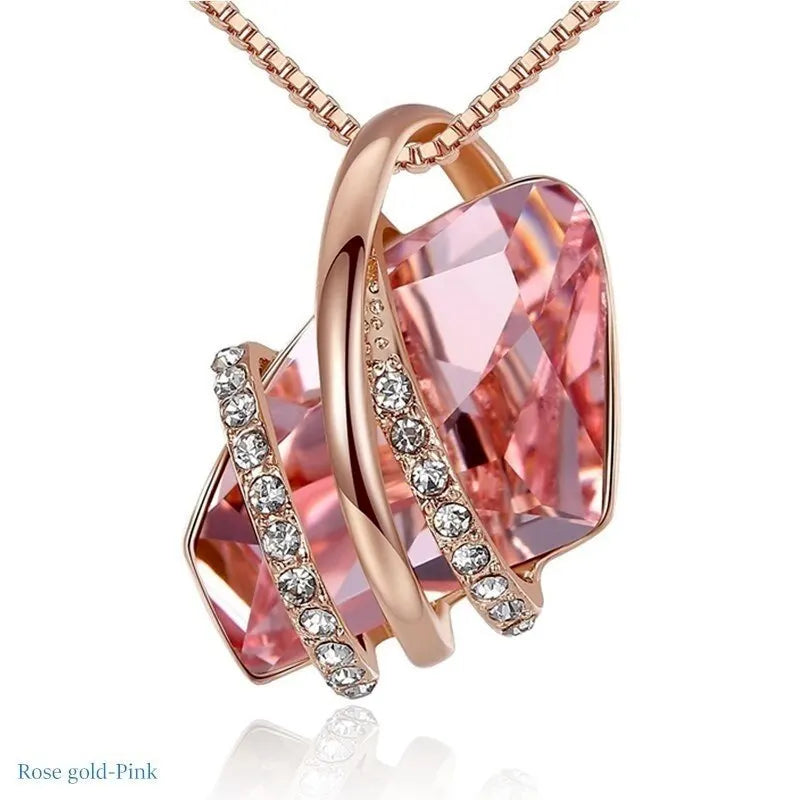 Woman Fashion Silve/Rose Gold Crystals Pendant Necklace Birthstone Zircon Necklaces Jewelry Engagement Gifts