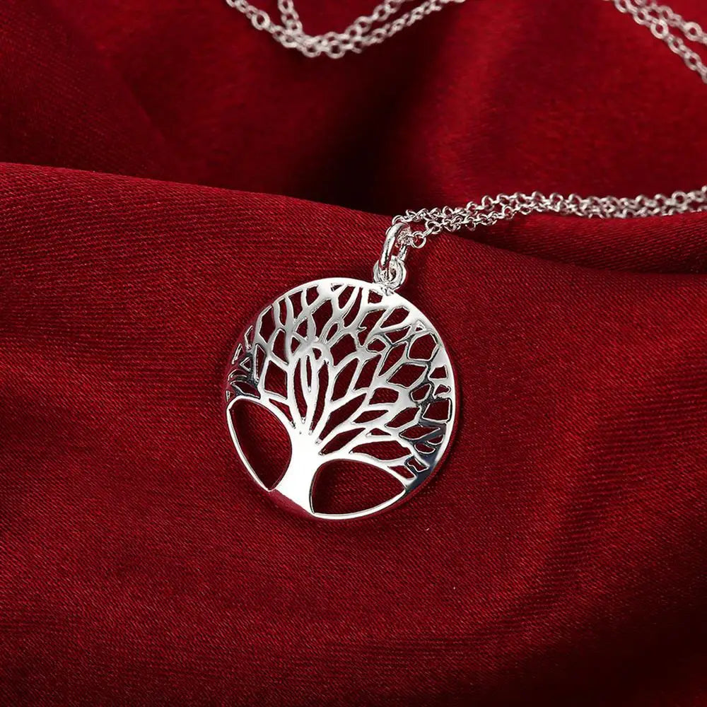 Hot Woman Jewelry Sets Silver Color Fine Retro Round Tree Pendant Necklace Earrings Fashion Party Wedding Holiday Gifts