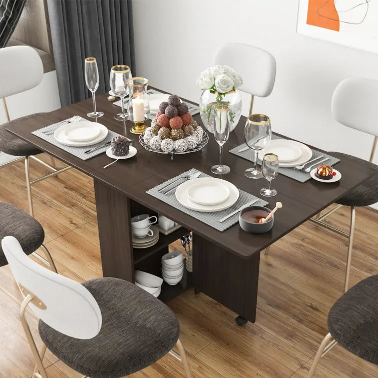 Drop Leaf Dining Table Extending Two Side Tables for 6 People Large Mulitifuctional Dining Table
