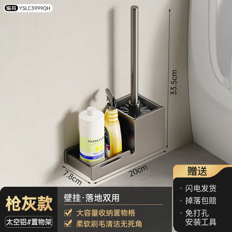 Bathroom Toilet Brush Holder Rack Hanger Space Aluminum Toilet Cleaningtool Storage Anti-Drain Design Household Cleaning Set