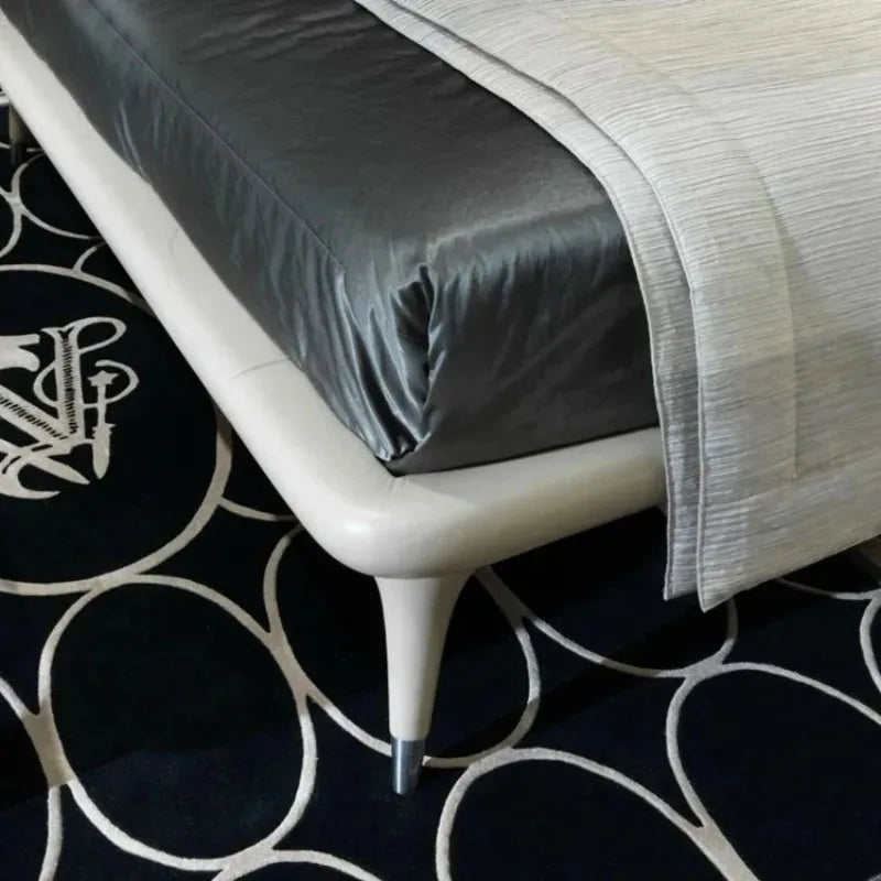 Hotel queen size leather bed frame wooden bed nappa genuine leather headboard king size  bed