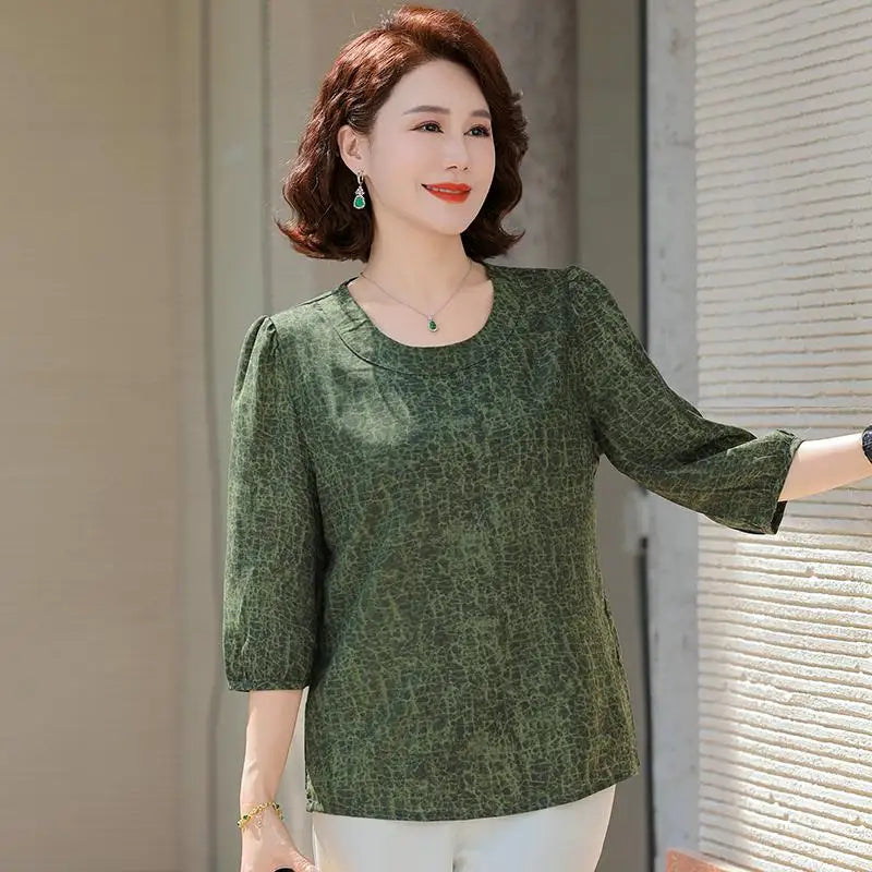 New Vintage Chiffon Women's Clothing Korean Pullovers Women's Clothing Summer Printing half sleeve Tops O-neck T-Shirts