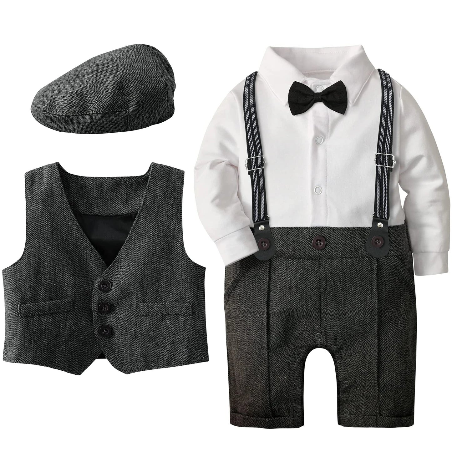 Baby Boys Suit Outfits Sets Newborn Boy Christening Romper Clothing Set Infant Wedding Party Jumpsuit Toddler Formal Long Sleeve
