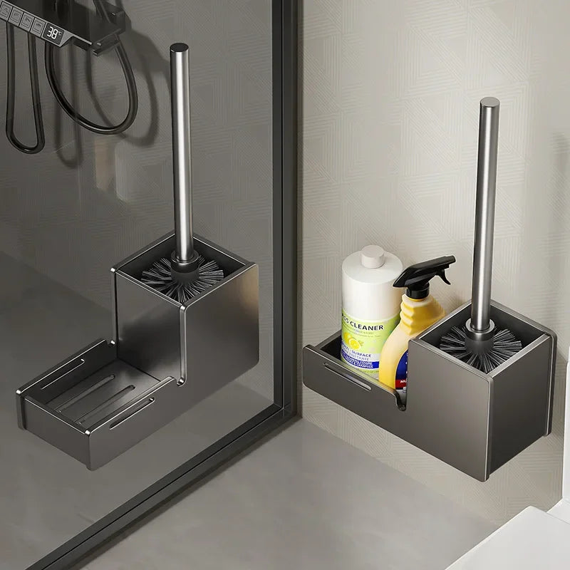 Bathroom Toilet Brush Holder Rack Hanger Space Aluminum Toilet Cleaningtool Storage Anti-Drain Design Household Cleaning Set