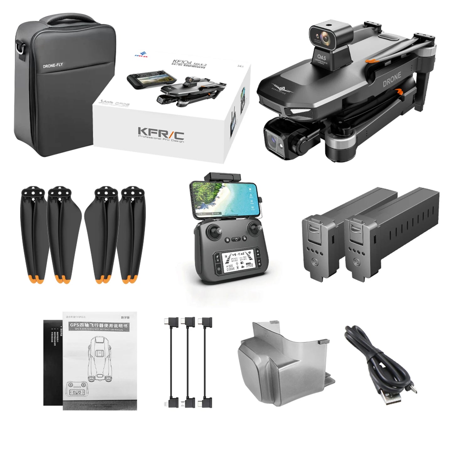 KF104MAX-2 KF104 RC Drone Intelligent Touch Screen FPV Brushless Control 3-axis Gimbal GPS Positioning Aerial Photography Drone
