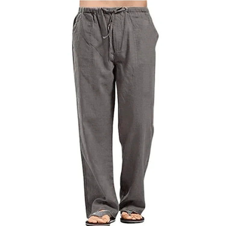 2024 New Men's Cotton Linen Pants Summer Solid Color Breathable Linen Trousers Male Casual Elastic Waist Fitness Pants