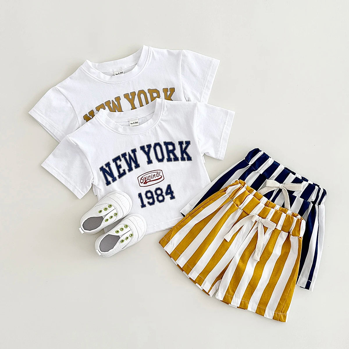2025 New Baby Boy Clothing Set Toddler Baby Clothes Letter Print T-shirt+Striped Shorts Newborn Boy Girl Summer Outfits 2Pcs
