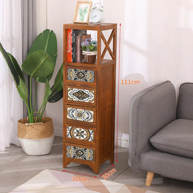 Narrow Storage Cabinet  American Style Solid Wood Storage Rack Large Capacity Multi-layer Storage Organizer Home Furniture