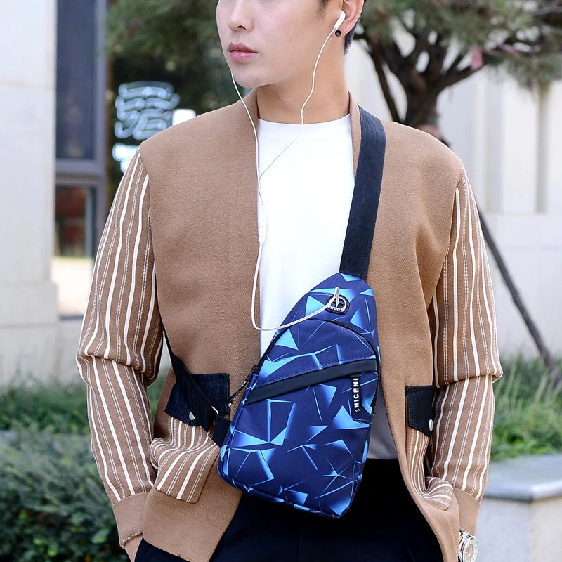 Men's Chest Bag Simple Multi-Functional Large Capacity Men's Casual Crossbody Bag Multi-Functional Single Shoulder Messenger Bag