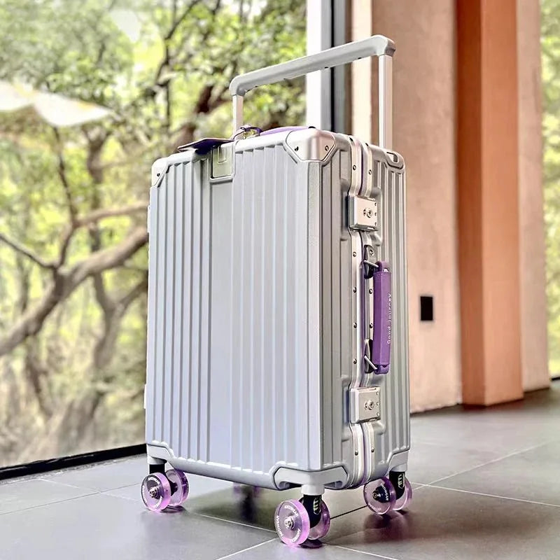 Wide Handlebar Suitcase Rolling Luggage Large Capacity Aluminum Frame Trolley Case with Colorful Silent Spinner Wheels TSA Lock