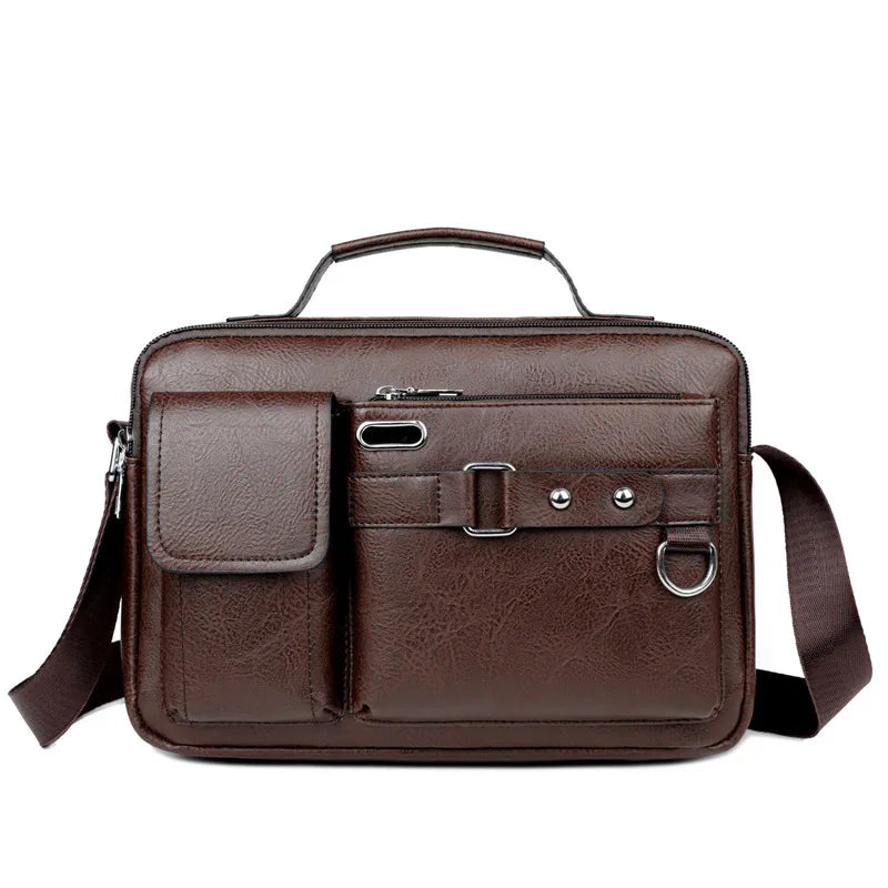Large Capacity Men's Bag Multiple Pockets Business Shoulder Bag Message Bag Multi Functional Handbag For Men Commuting