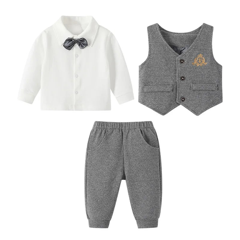 2025 Newborns Boy Formal Clothes Sets 3 PCS Infant Boy Gentleman T Shirt Vest Pant Outfit Autumn Infant Top Pant Suit Clothing