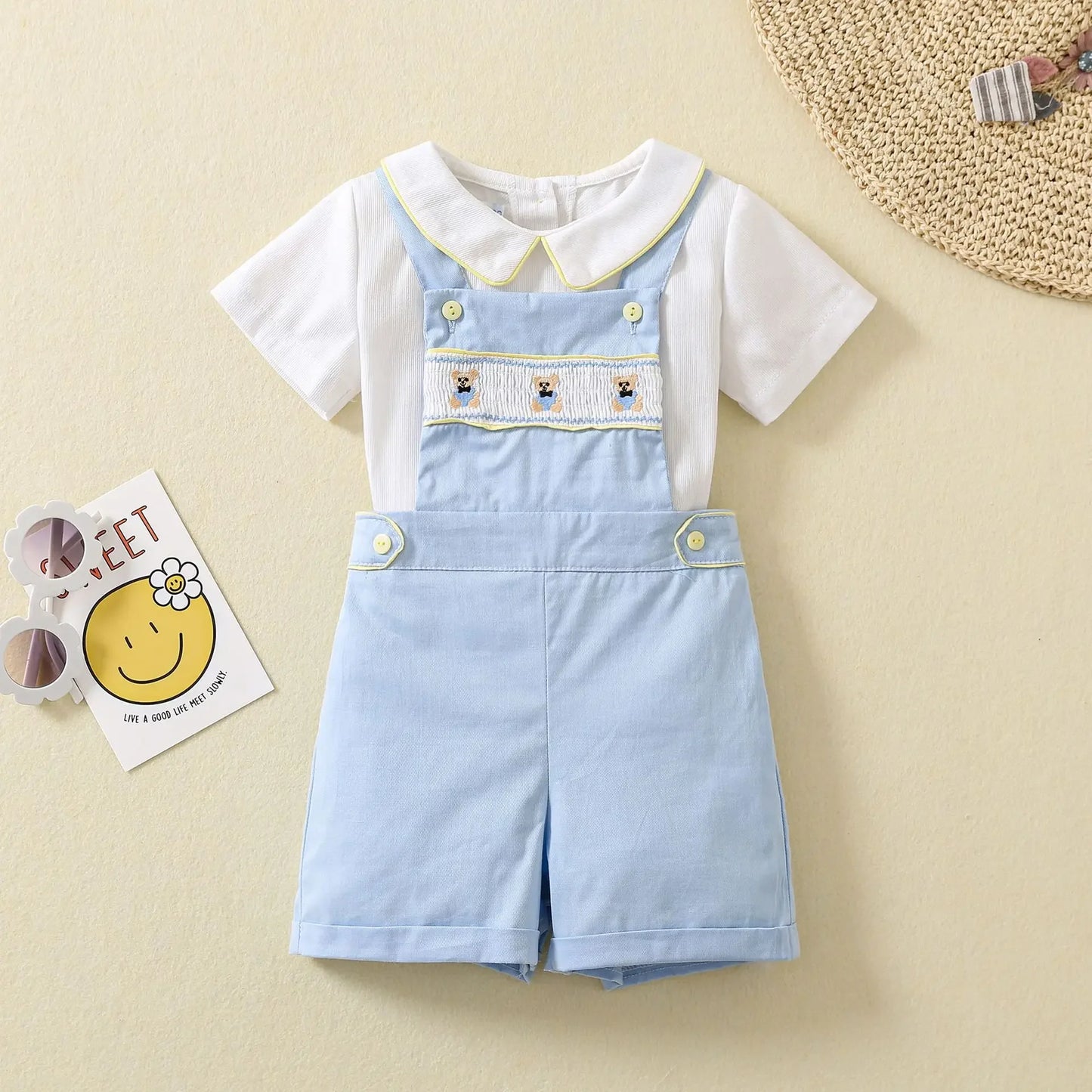 2025 Baby Set Newborn Spanish Outfits For Boy Infant Cotton Linen Blouse Shorts Suits ShirtsClothes Kids Tops Smocked