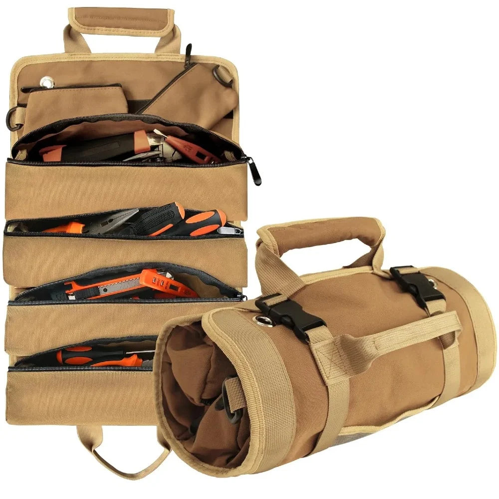 Rolling Tool Bag Storage Bag, Gift for Him, Heavy-Duty Motorcycle Tool Roll Bag Storage Bag, Portable Rolling Tool Bag with Removable Pouch - Suitable for Dad, Machinery and Electricians for Men