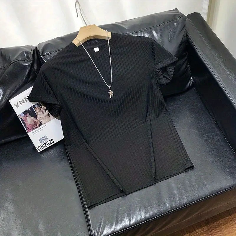 Men's Clothing  Silk Quick Dry Short Sleeve T-Shirt Summer New Arrival Lightweight Streetwear Brand Slim Fit Round Neck Casual