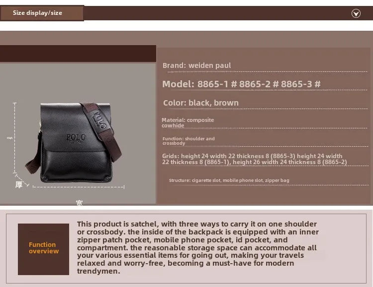 New Men's Shoulder Bag, Men's Bag, Casual Crossbody Bag, POLO Vertical Business Document Men's Bag Bags