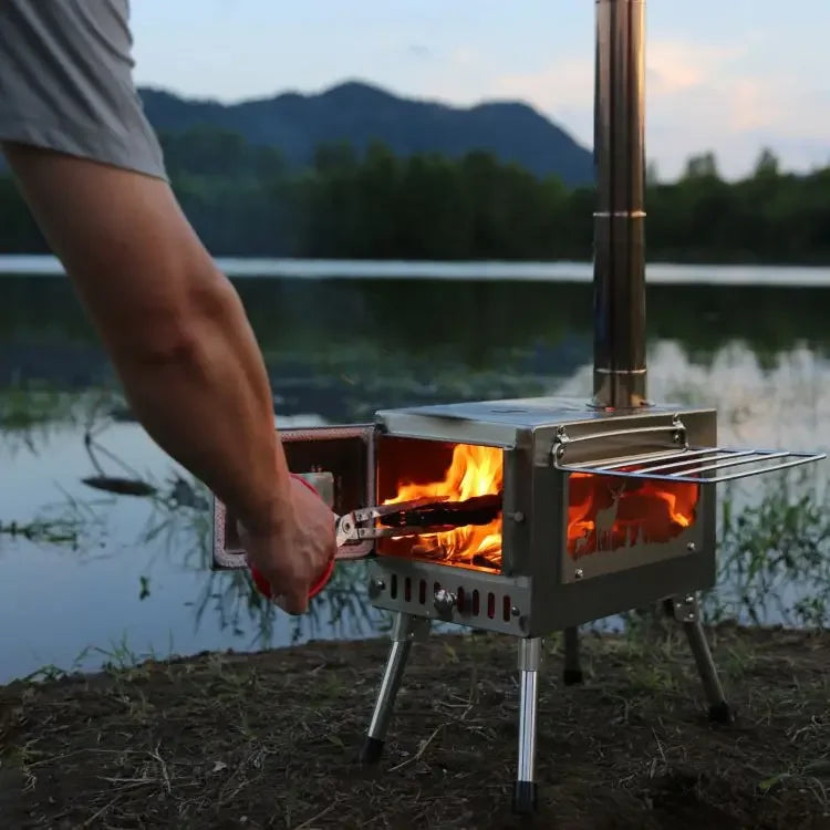 Outdoor Wood Burning Stove Portable Tent Stove with Chimney Pipe for Cooking Camping