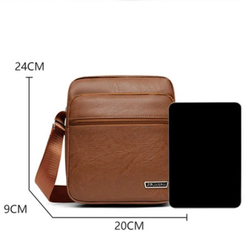 Men's Bag, PU Leather Single Shoulder Bag Multi Layer Zipper Large Capacity Crossbody Bag Daily Use Work Travel Business Commute