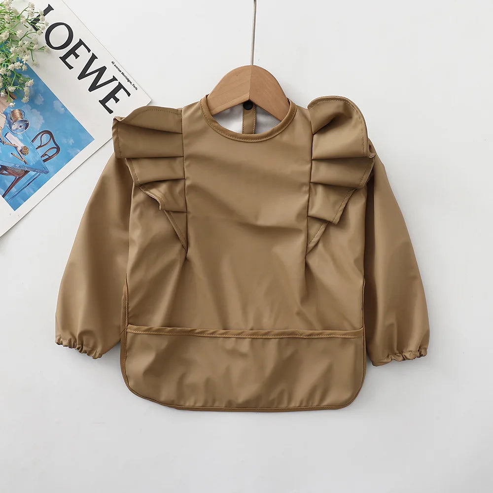 Baby Soft Waterproof Bib Little Boy Girl Painting Smock Child Meal Eating Apron with Long Sleeves Kid Adjustable Feeding Bibs