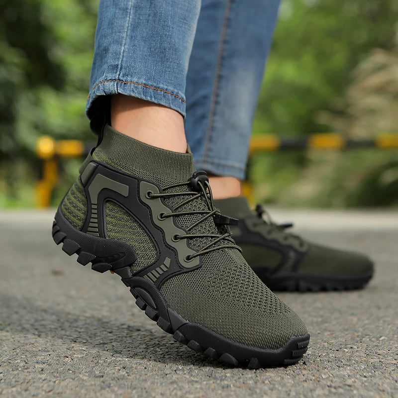 Men‘s Trekking Shoes Breathable Knit Hiking Sneakers Outdoor Lace-up Water Trainers Hunting Tactical Boots Walking Wading Shoes