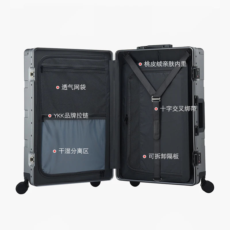 German all-aluminum luggage men women student fashion trolley suitcase metal aluminum travel luggage luxury boarding case