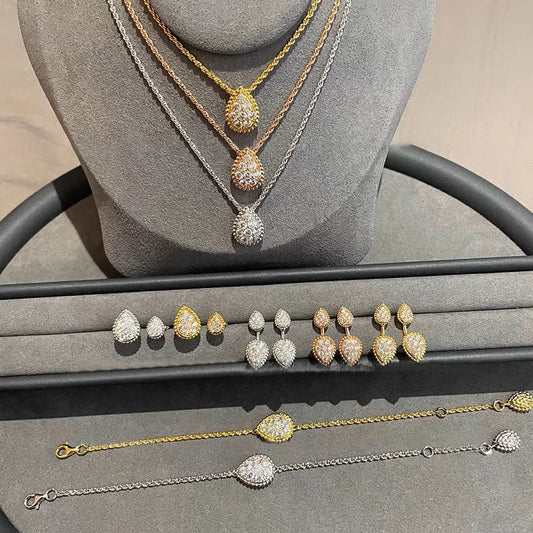 Women's Luxury Exclusive Drip Diamond Necklace 18K Gold Plated Full Diamond Accent Elegant Gift for Her