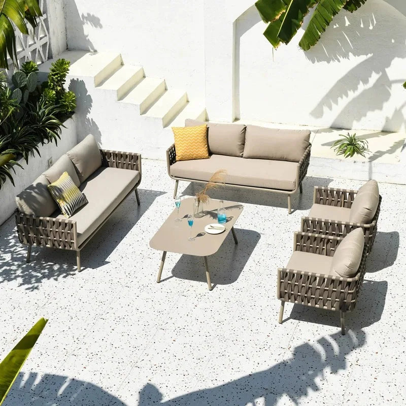 Lving Room Modern Sofa Set Furniture All Weather Outdoor Lazy Fabric Sofa Rattan Garden Sofas for Patio
