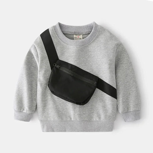 New Baby Boy Clothes Fall Kids Cotton Sweatshirt Messenger Bag Hoodies Pullovers Tee Bebe Boy Long Sleeve T Shirts Children Tops
