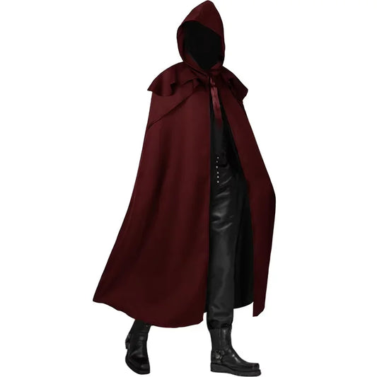 Men Cloak Hooded Medieval Monk Costume Windproof Mens Trench Coat Gothic Wizard Capes Trench-Coat Clothing Halloween Cos