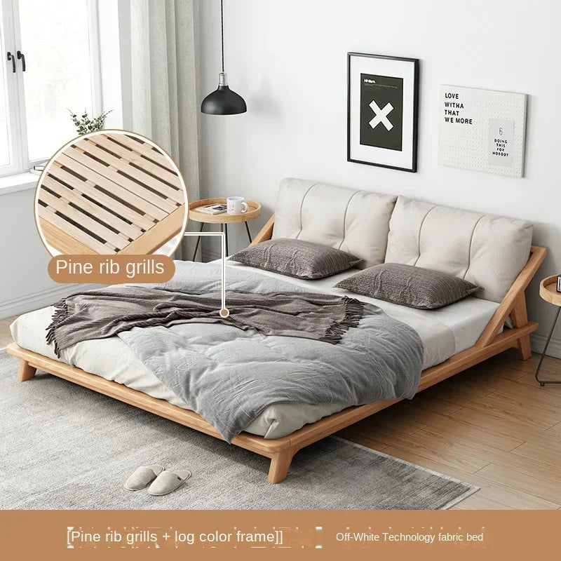 Nordic solid wood bed 1.8m modern simple Japanese cream style tatami double low bed small family log master bedroom