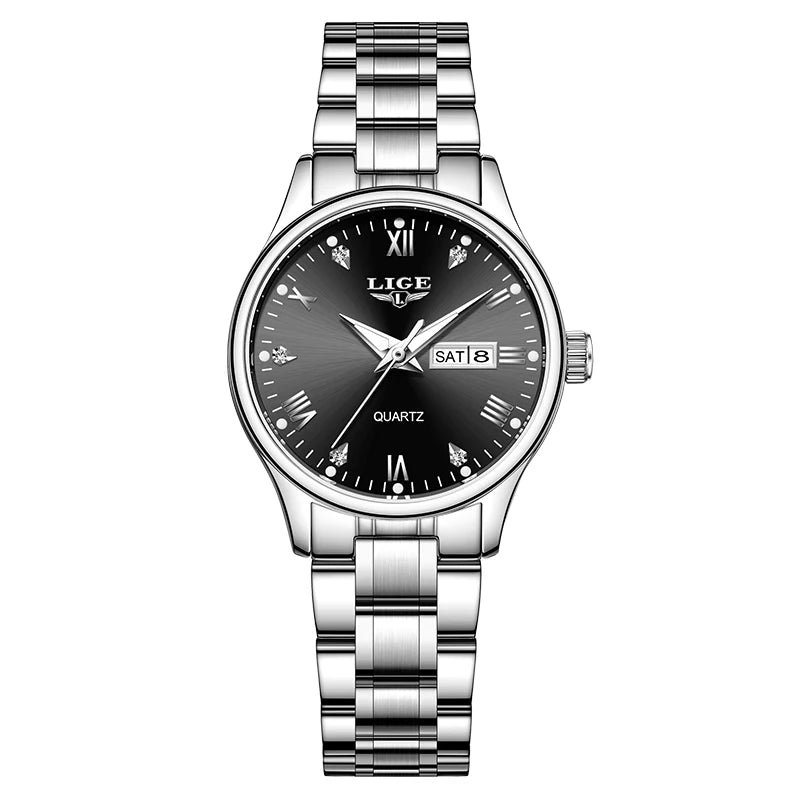 LIGE Top Brand Luxury Quartz Watches for Woman Elegant Fashion Classic Week Calendar Ladies Clock Women's Watch Montre Femme New