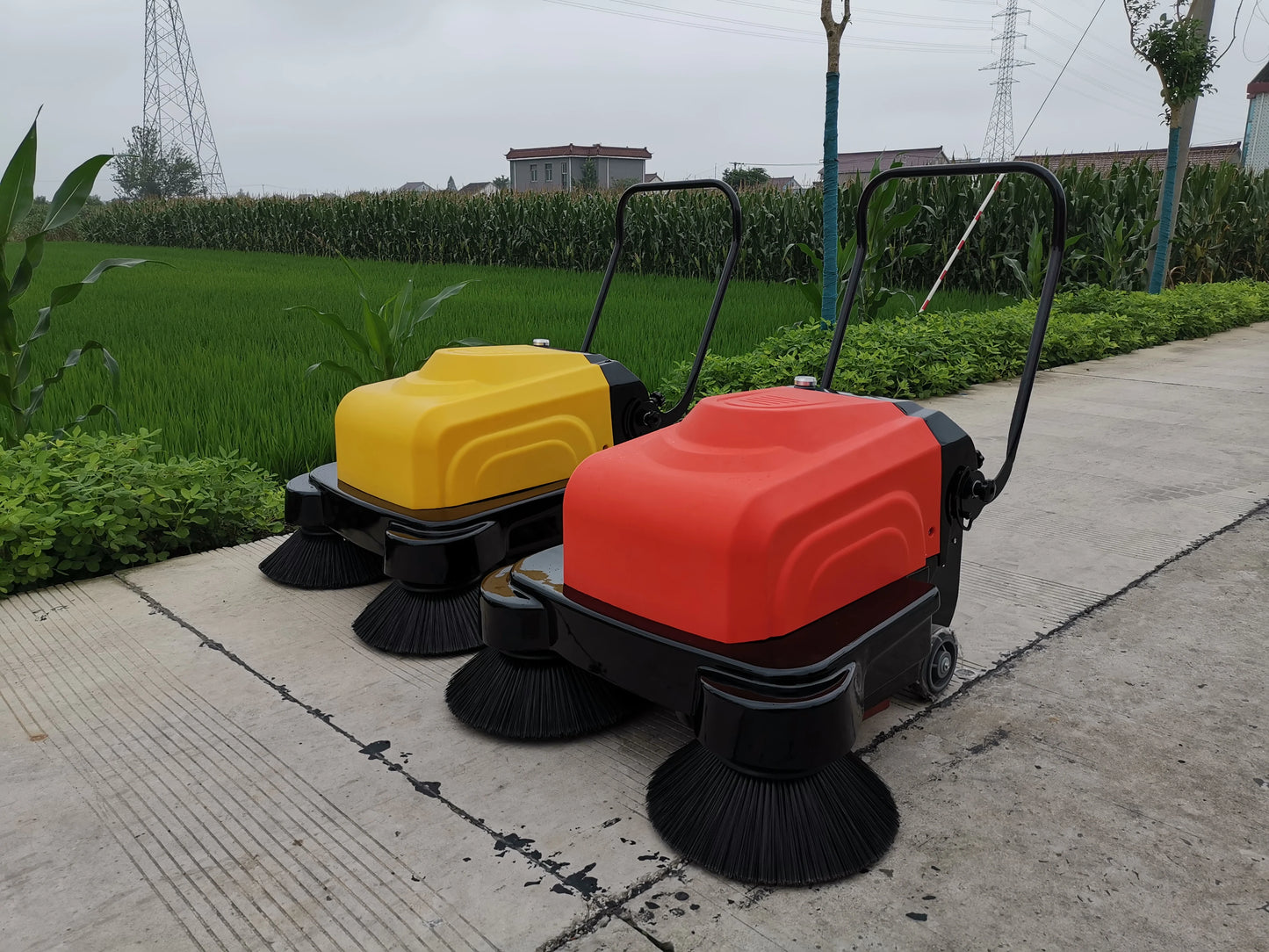 Electric Power Hand Push Road Sweeper Walking Behind Yard Sweeper