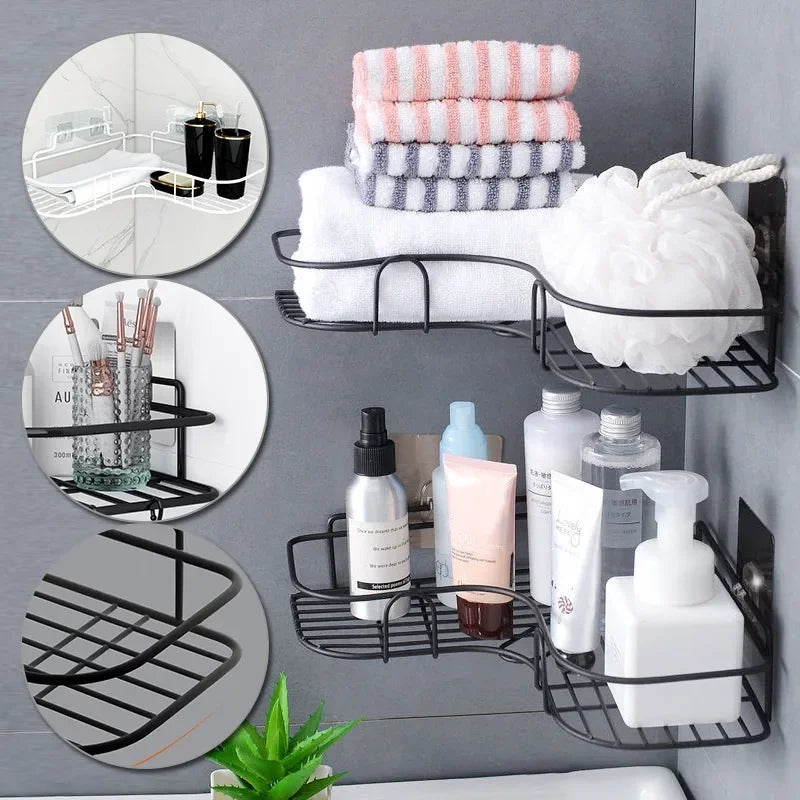Bathroom Shower Shelf Japanese-style Wrought Iron Wall-mounted Shower Gel Storage Rack Toilet Free Punch Toiletry Stand