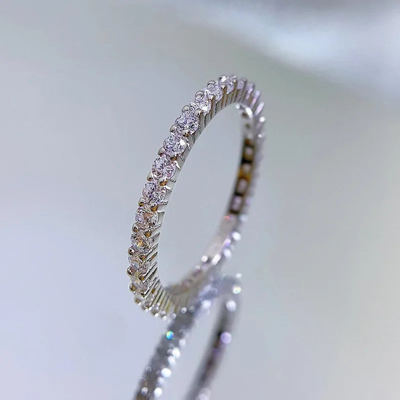 Full Diamond Ring for Woman Wedding Jewelry 925 Sterling Sliver Plated White Gold Rings 8A Zircon Colorful Engagement Band