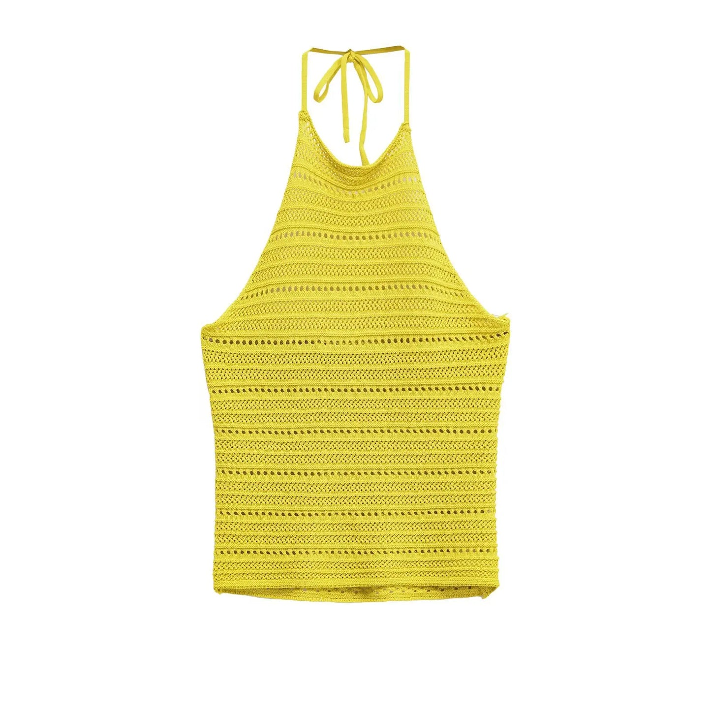 Women's Clothing 2025 Summer European and American Style Backless Sleeveless Hollow Neck Halter Sweater for Women