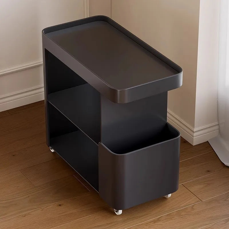 Mobile Coffee Table Side Cabinet Light Luxury High-end Feeling Living Room Table Small Cart Iron Bedside Shelf Storage Rack