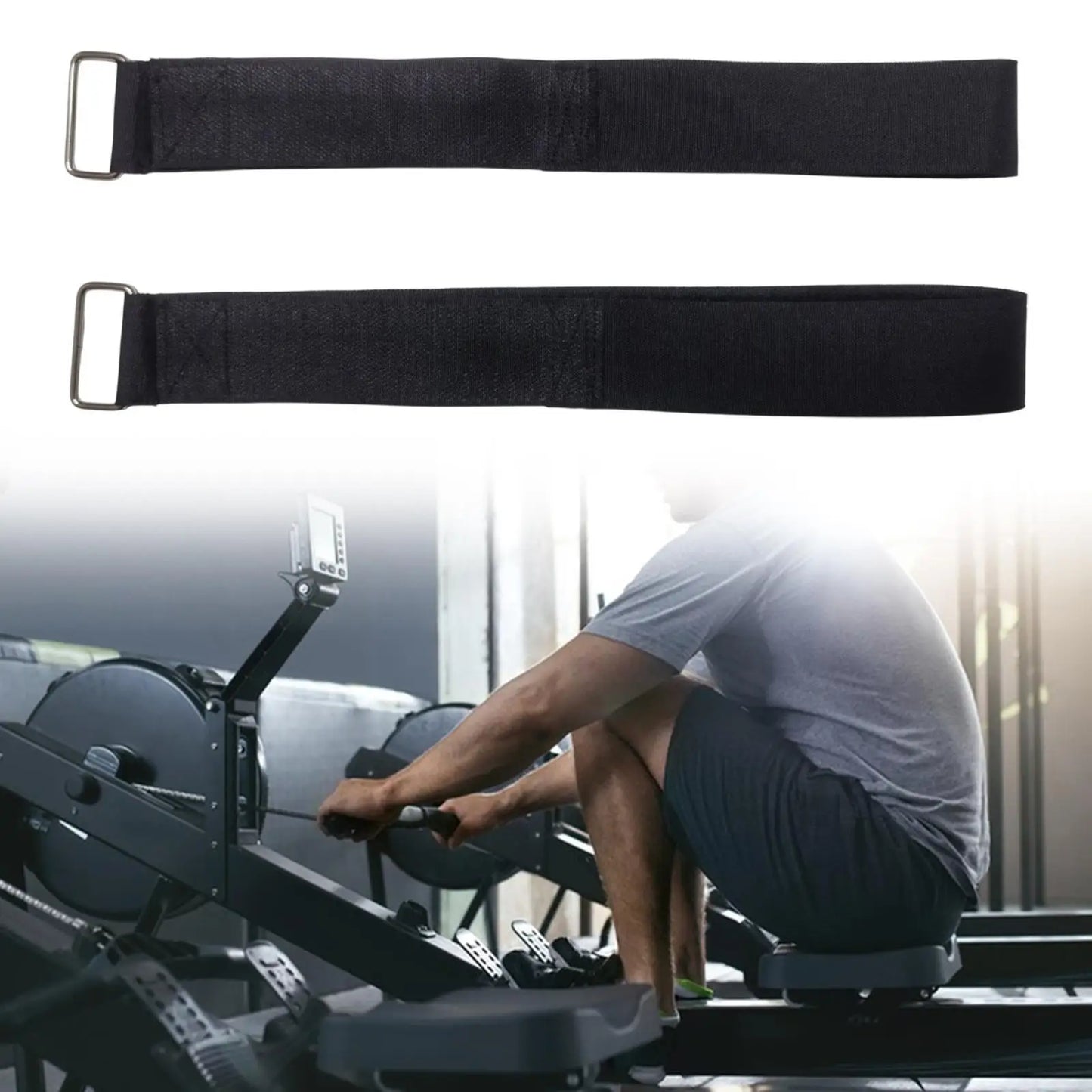 2x Rowing Machine Foot Straps Fitness Equipment Fasteners Multipurpose Easy to Install Leg Training Bands for Home Men Women