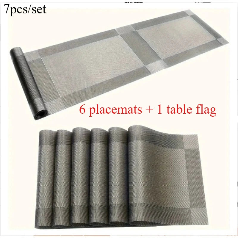 7pcs/set PVC Table Runner Placemats Set Non-Slip Heat-Resistant Western Dining Mats for Home Kitchen Holiday Table Decor