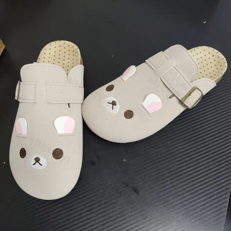 Women's Shoes Fashion Comfortable 2025 New Retro Thick Soled Boken Shoes Outdoor Casual Shoes Cute Little Bear Half Drag Flats
