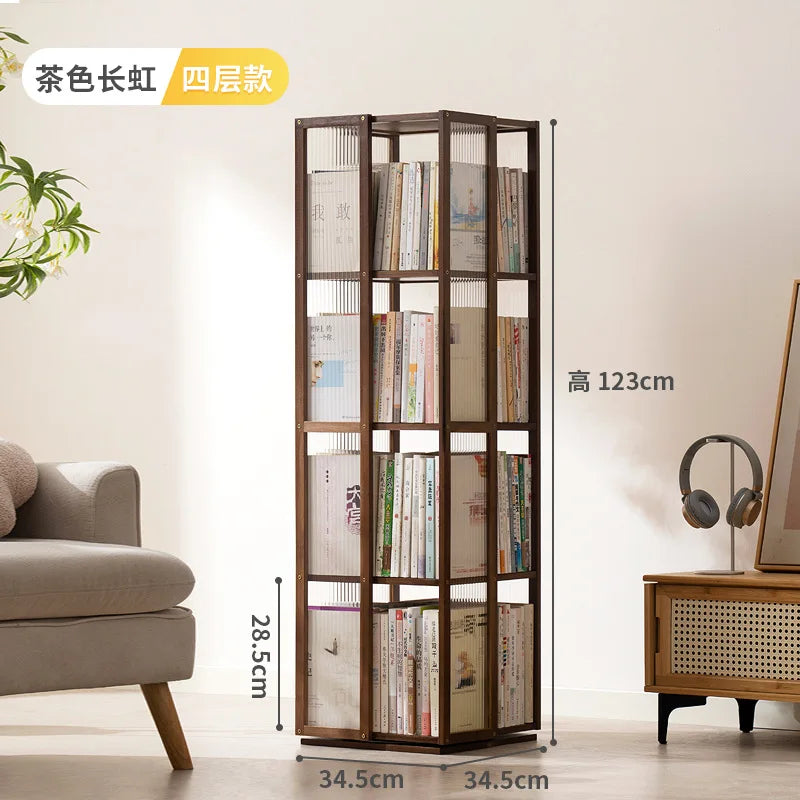 360 Degree Rotating Bookshelf for Living Room Bedroom Children's Picture Books Storage Rack Simple Home Decor Student Bookcase